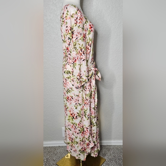 J. Jill Ivory Floral Pebble Hydrangea Garden 3/4 Sleeve V-Neck L Midi Dress - Picture 5 of 8